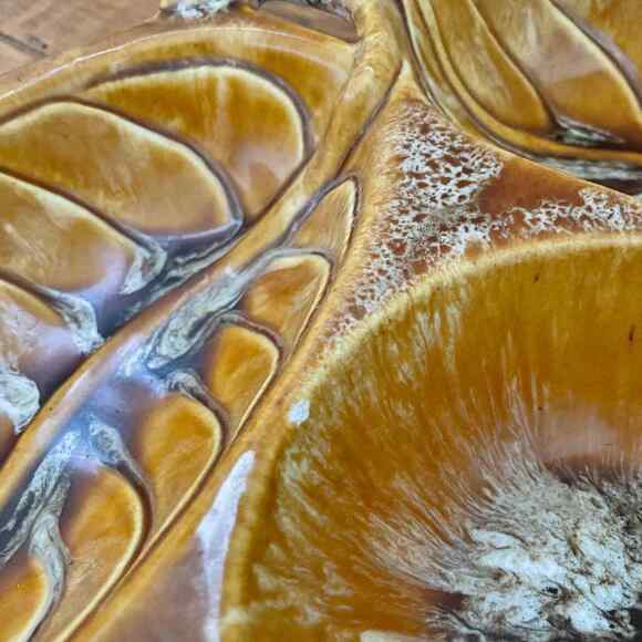 Wade of California Vintage Leaf Divided Serving Tray - Yellow Ceramic #722 1960s - Picture 4 of 6